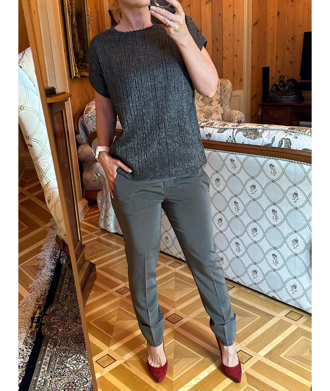 BRUNELLO CUCINELLI Антрацитовые шелковые прямые брюки, фото 2