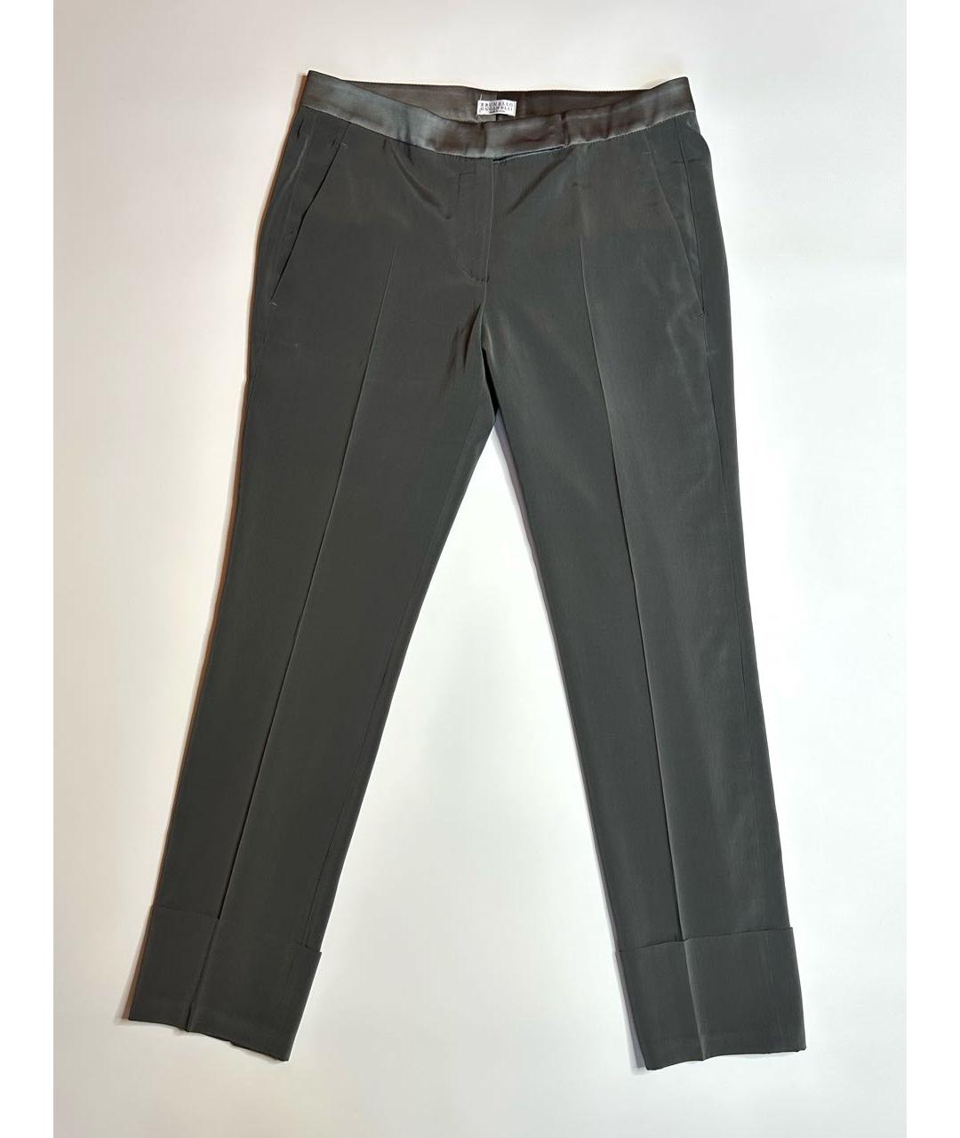 BRUNELLO CUCINELLI Антрацитовые шелковые прямые брюки, фото 9