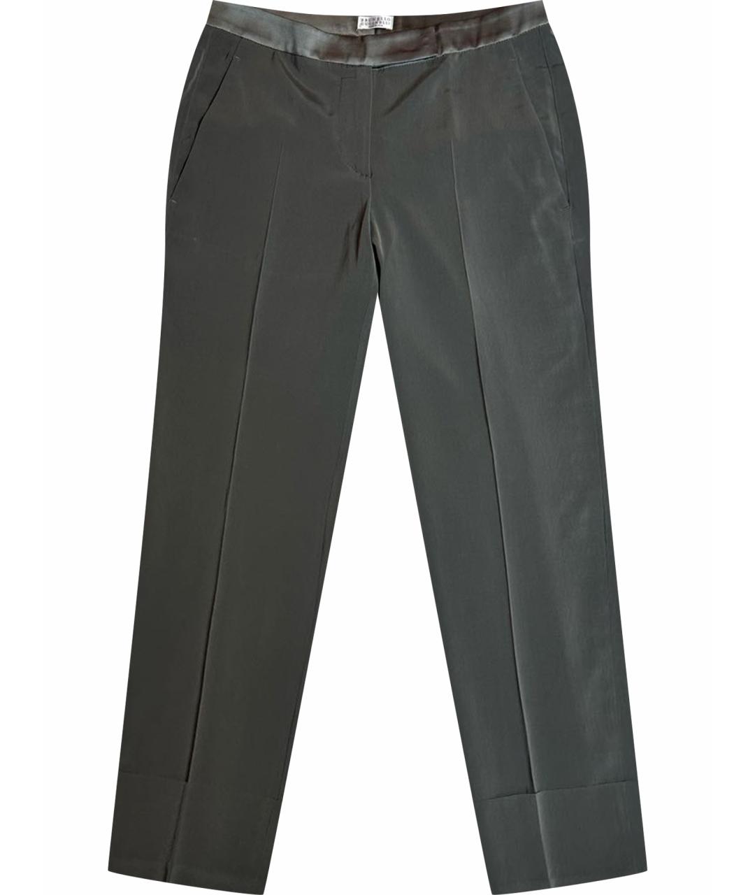 BRUNELLO CUCINELLI Антрацитовые шелковые прямые брюки, фото 1