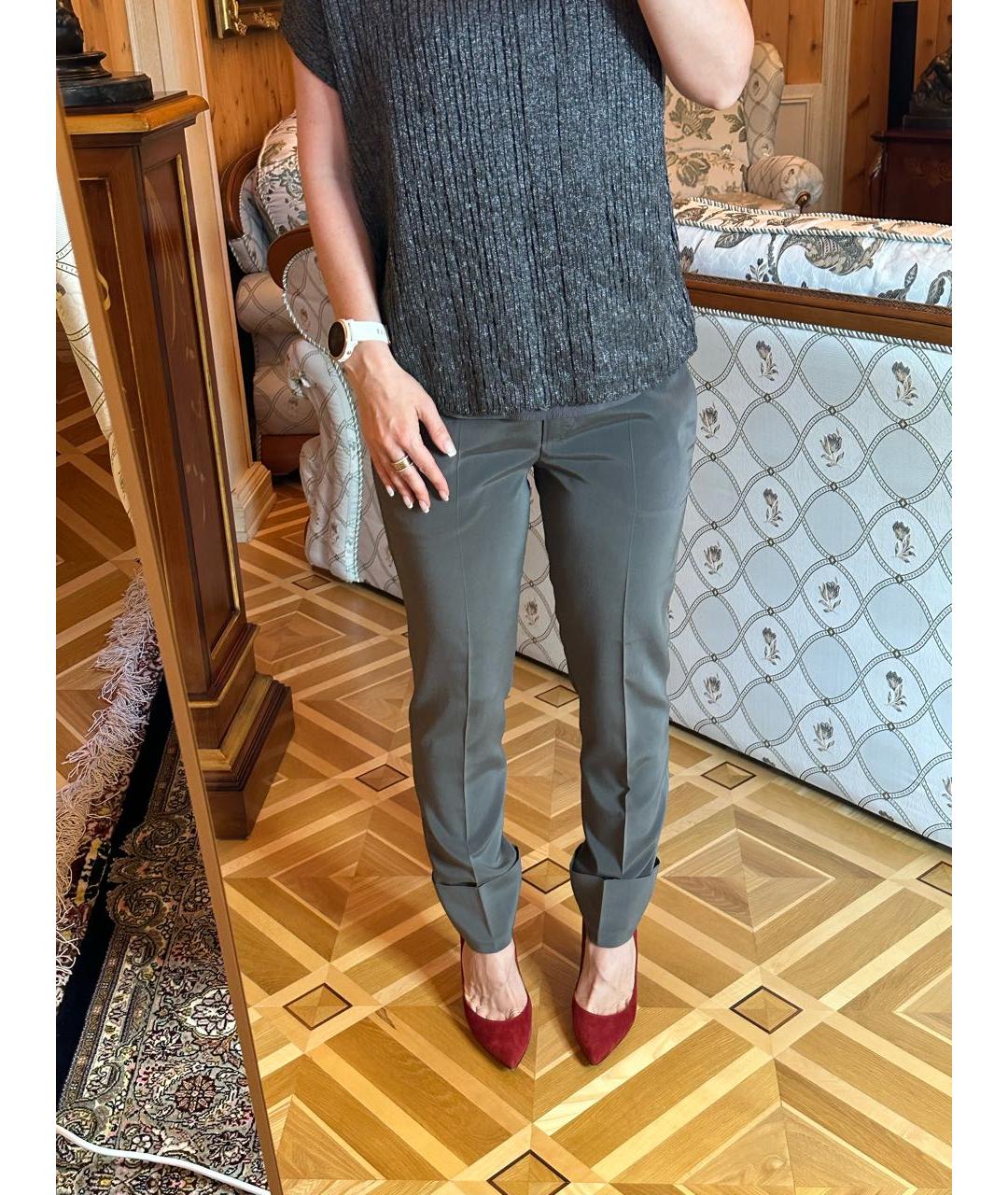BRUNELLO CUCINELLI Антрацитовые шелковые прямые брюки, фото 5