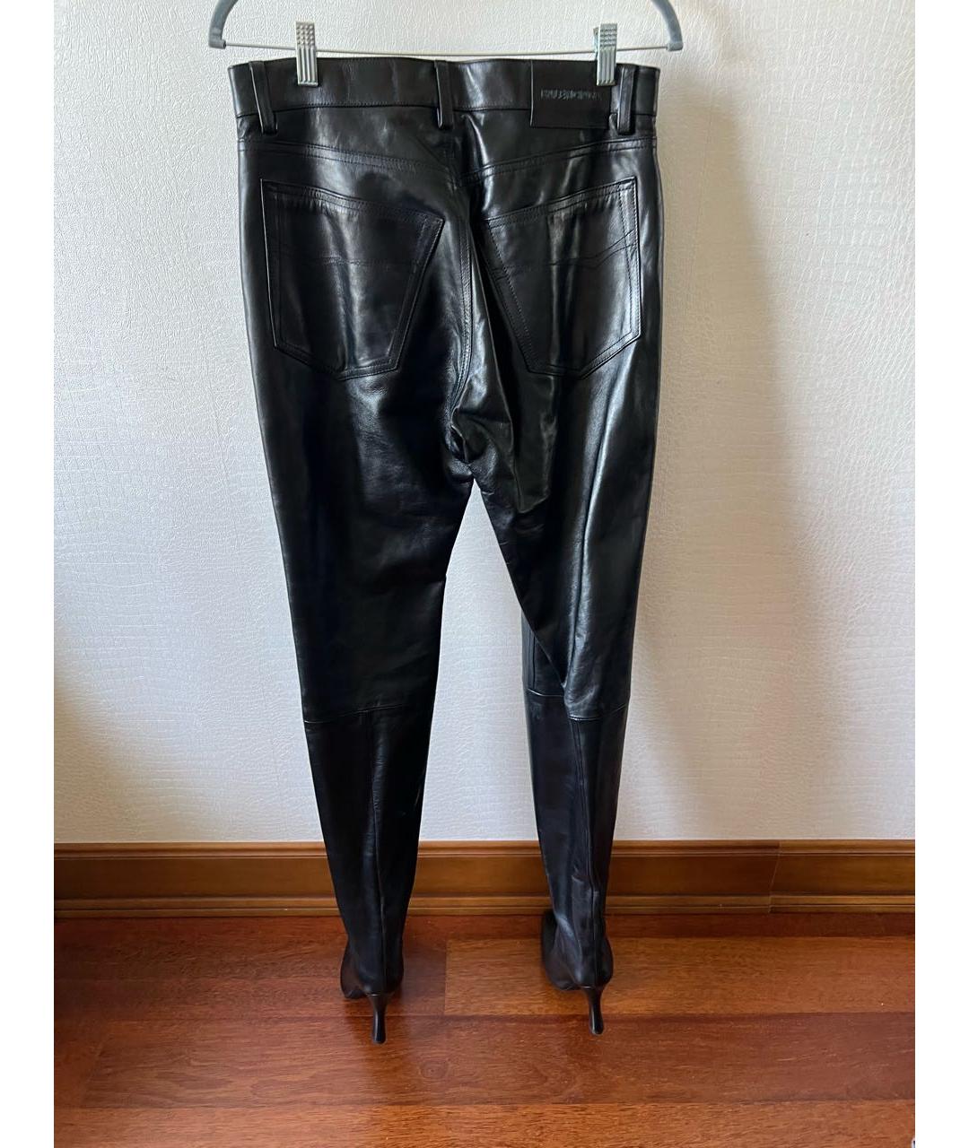 BALENCIAGA Черные кожаные прямые брюки, фото 2