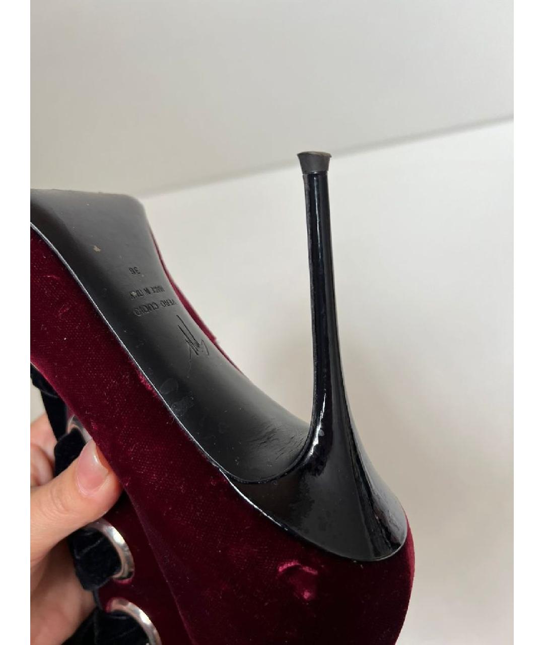 GIUSEPPE ZANOTTI DESIGN Бордовые бархатные ботильоны, фото 6