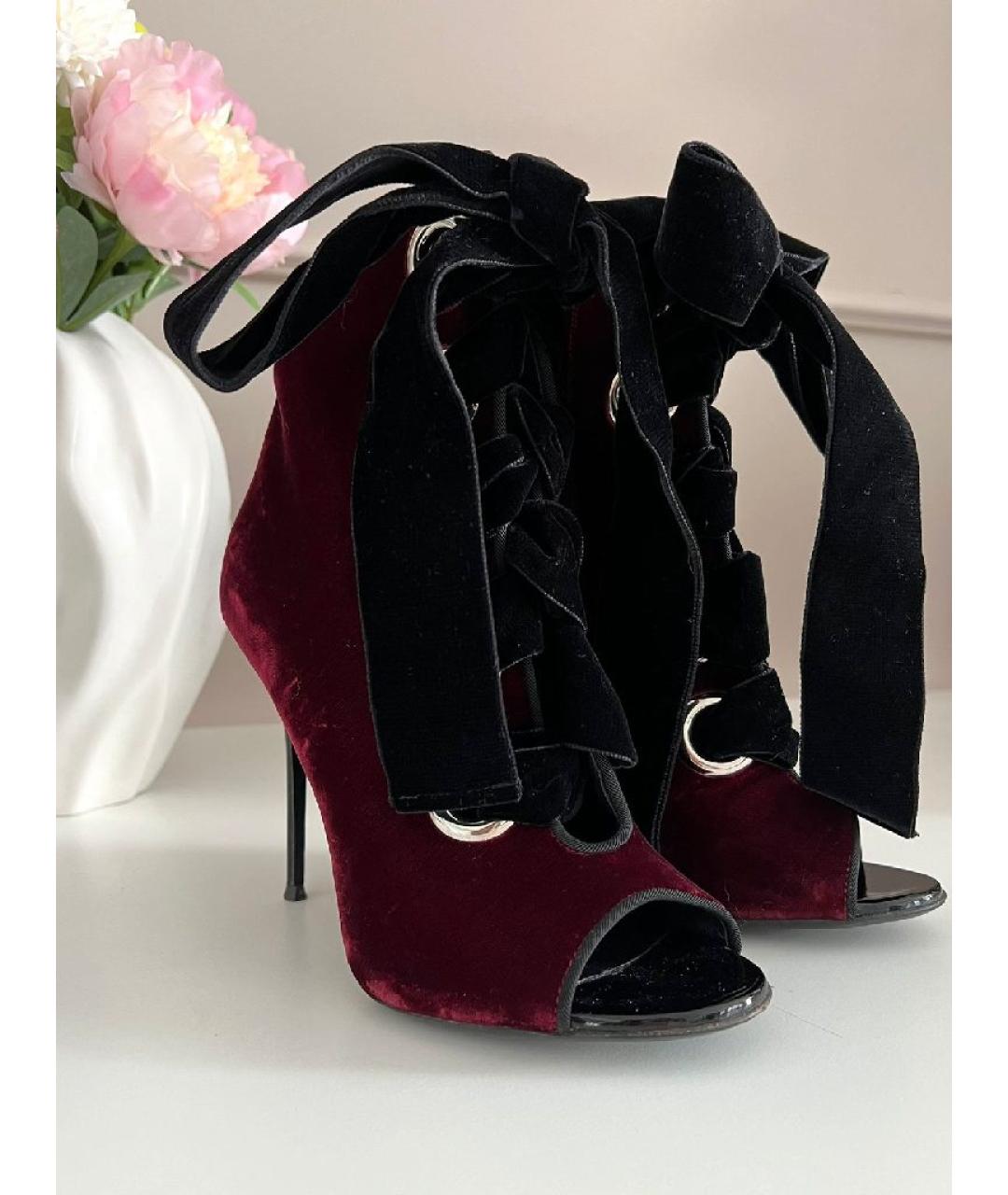 GIUSEPPE ZANOTTI DESIGN Бордовые бархатные ботильоны, фото 2