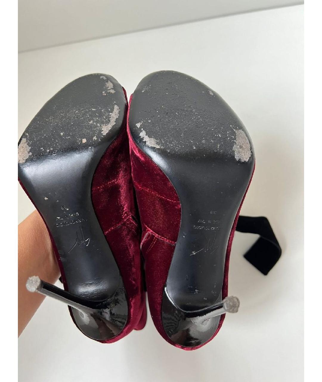 GIUSEPPE ZANOTTI DESIGN Бордовые бархатные ботильоны, фото 5
