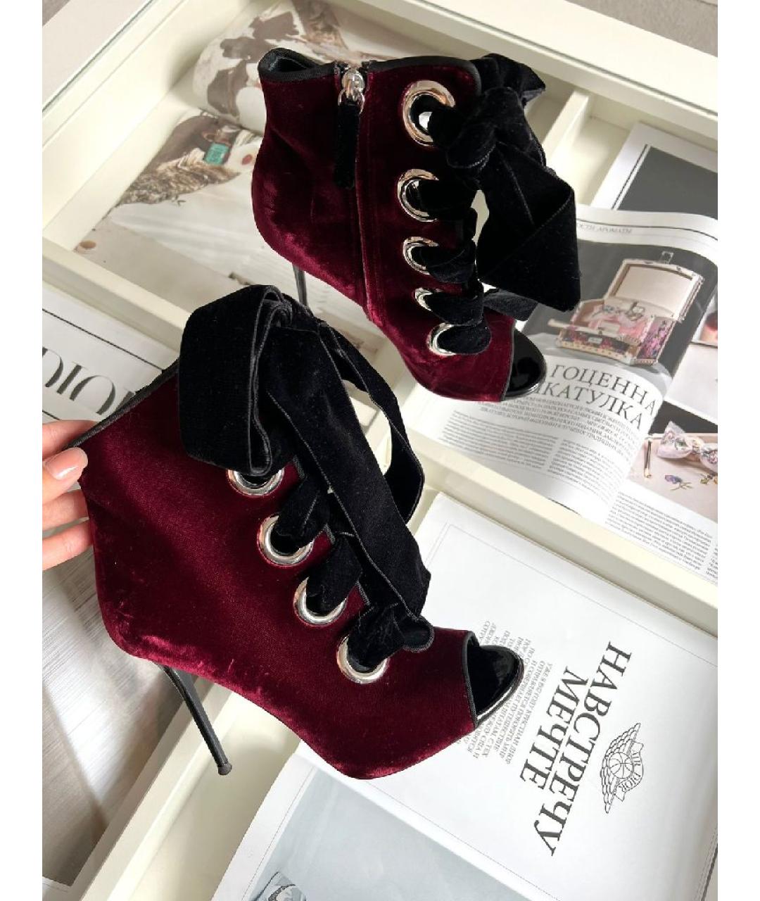 GIUSEPPE ZANOTTI DESIGN Бордовые бархатные ботильоны, фото 10