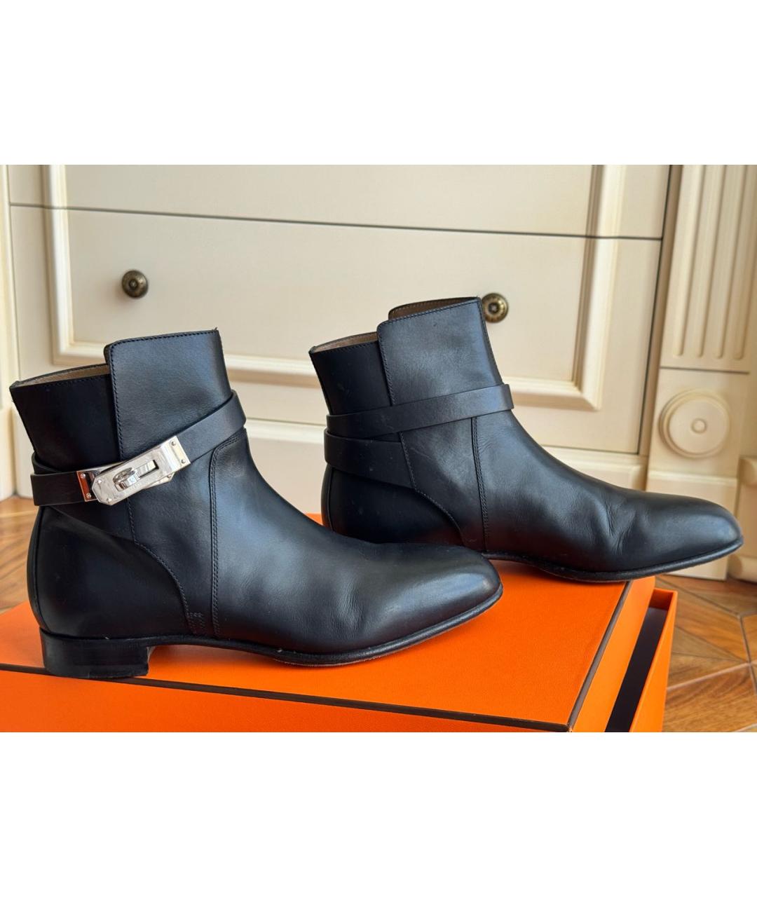 HERMES Черные кожаные полусапоги, фото 7