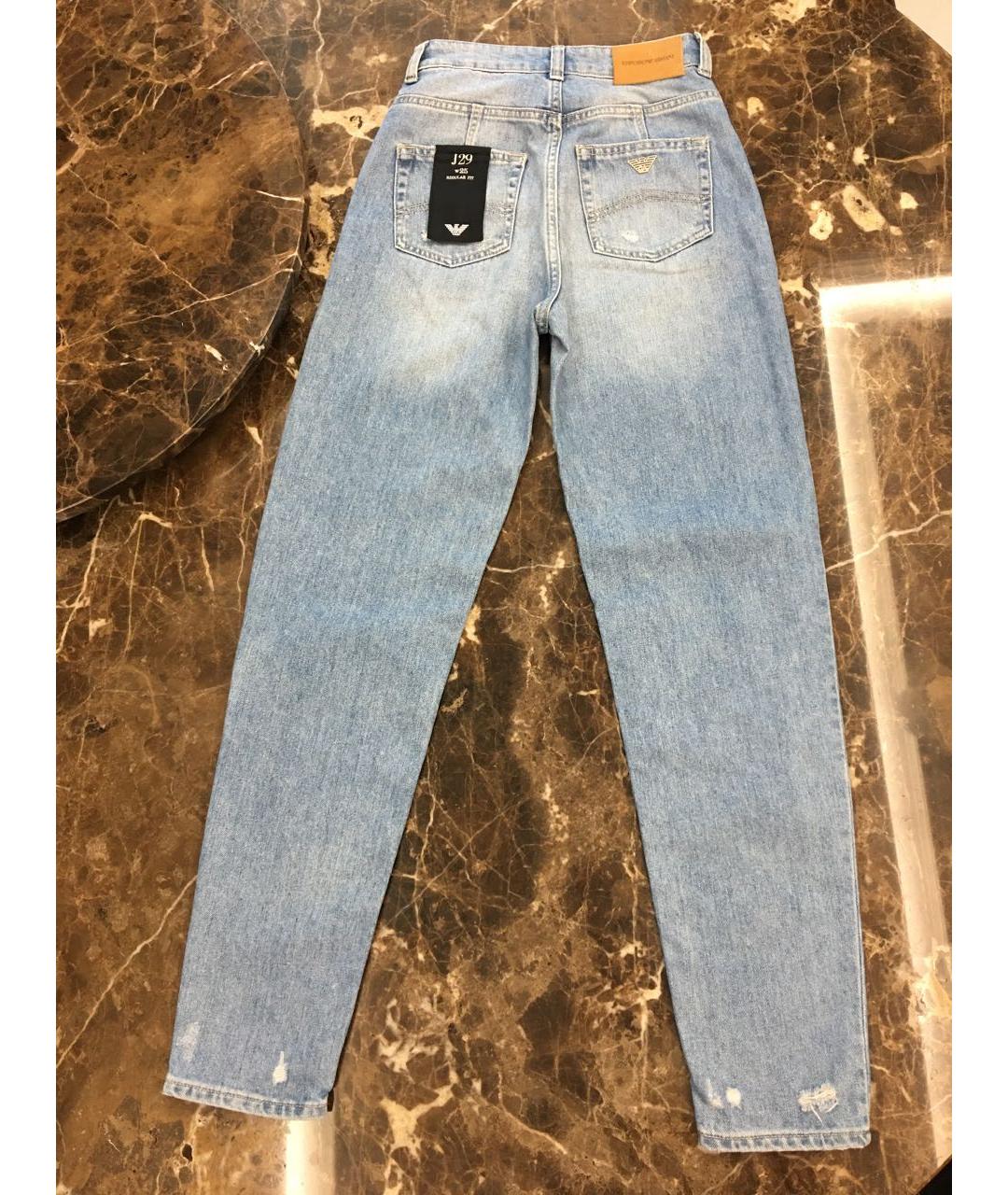 EMPORIO ARMANI Голубые хлопковые джинсы слим, фото 2
