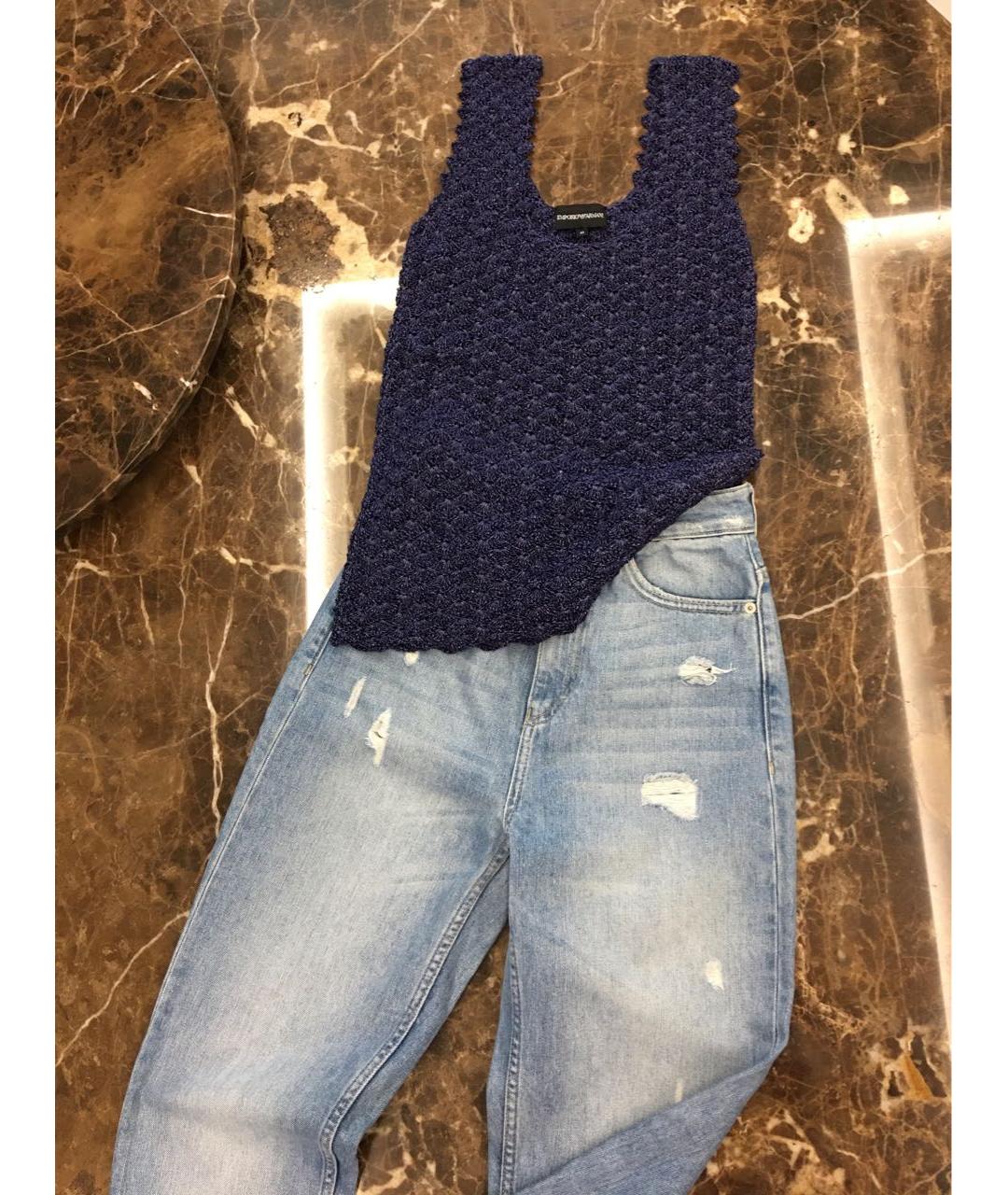 EMPORIO ARMANI Голубые хлопковые джинсы слим, фото 5