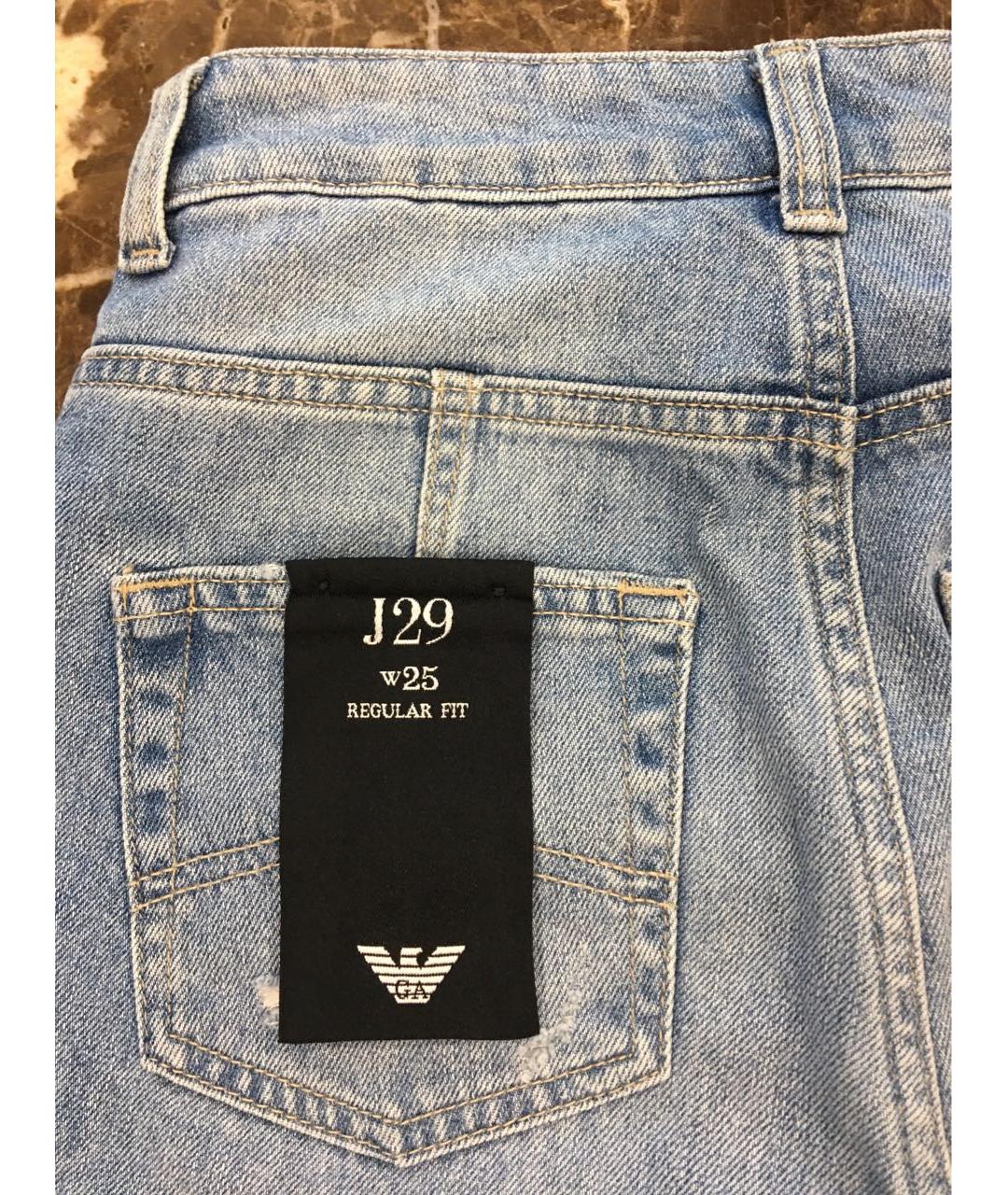 EMPORIO ARMANI Голубые хлопковые джинсы слим, фото 4