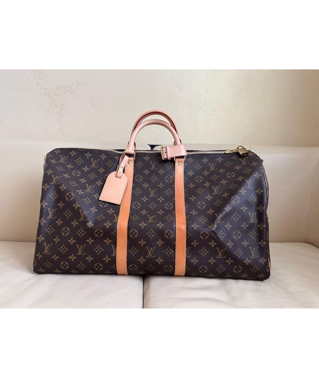 LOUIS VUITTON Коричневая кожаная дорожная/спортивная сумка, фото 9