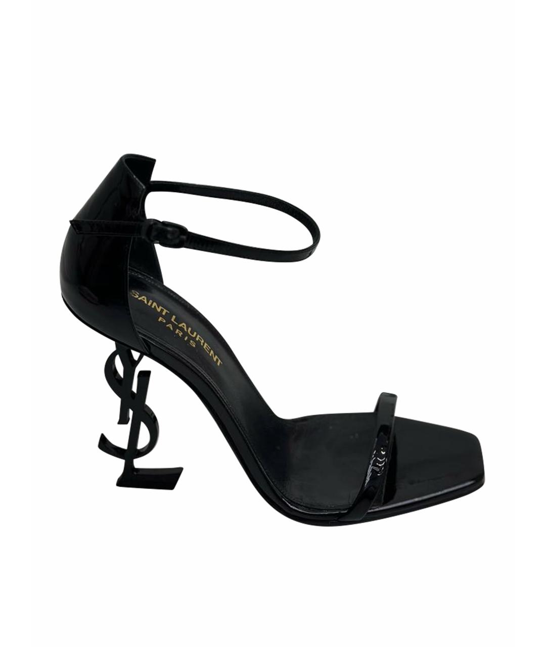 SAINT LAURENT Черные босоножки из лакированной кожи, фото 1