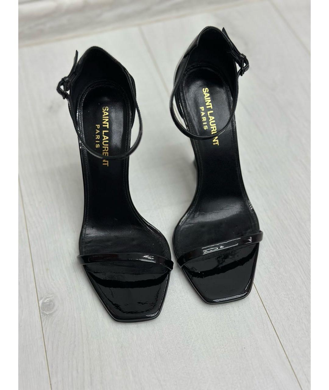 SAINT LAURENT Черные босоножки из лакированной кожи, фото 4