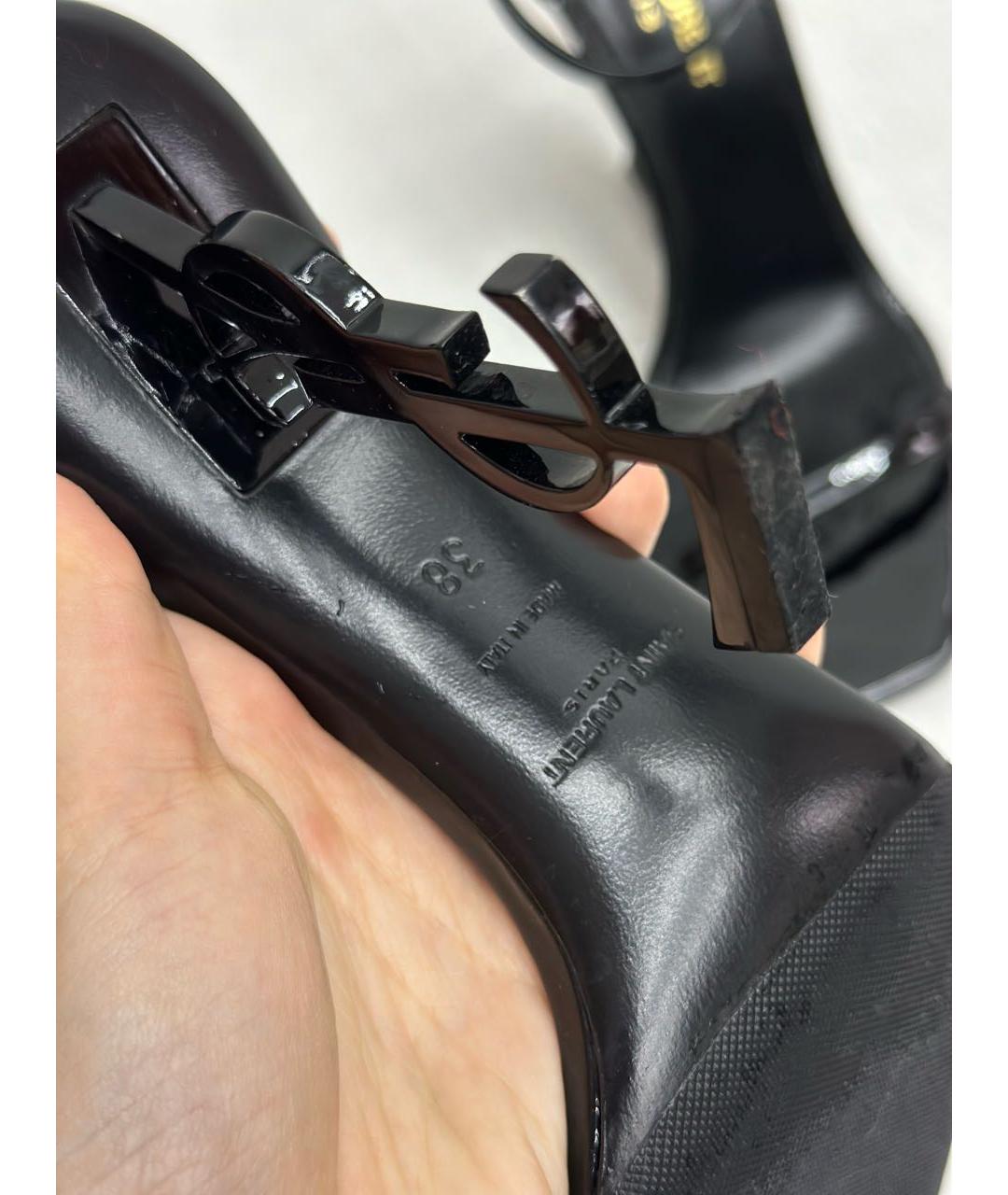SAINT LAURENT Черные босоножки из лакированной кожи, фото 5