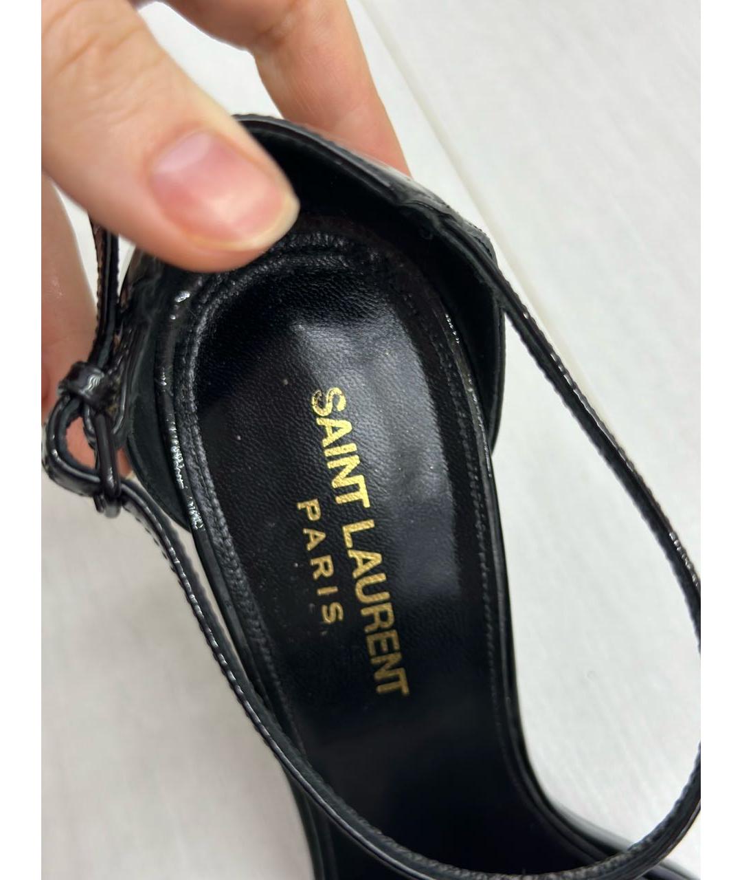 SAINT LAURENT Черные босоножки из лакированной кожи, фото 2