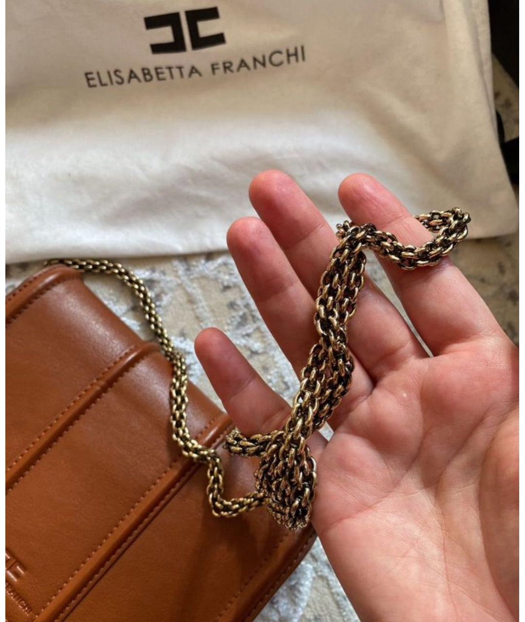 ELISABETTA FRANCHI Коричневая кожаная сумка через плечо, фото 3