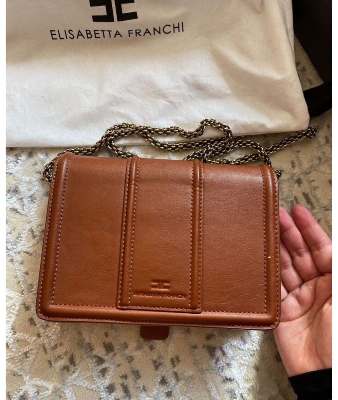 ELISABETTA FRANCHI Коричневая кожаная сумка через плечо, фото 2