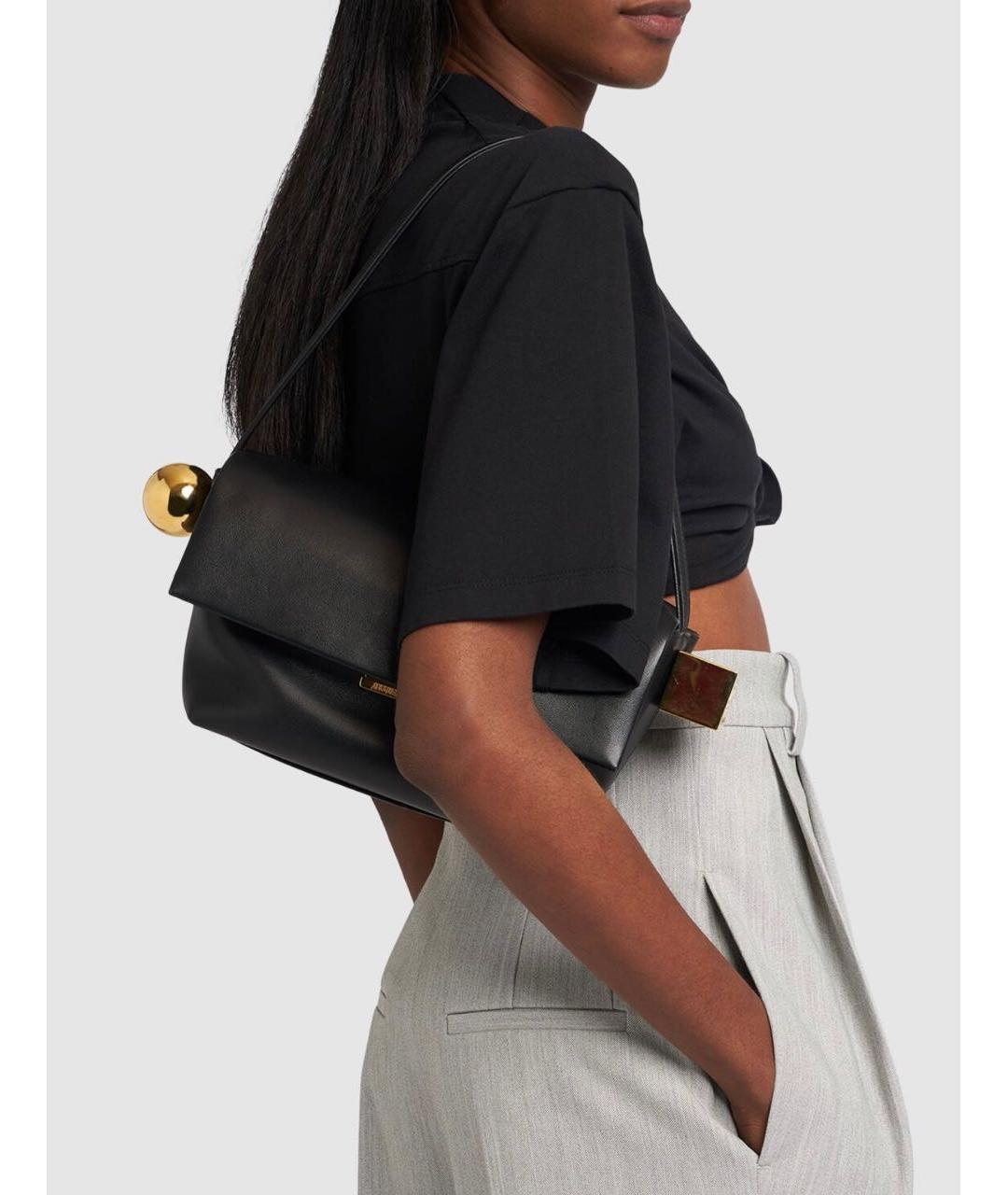 JACQUEMUS Черная кожаная сумка через плечо, фото 4