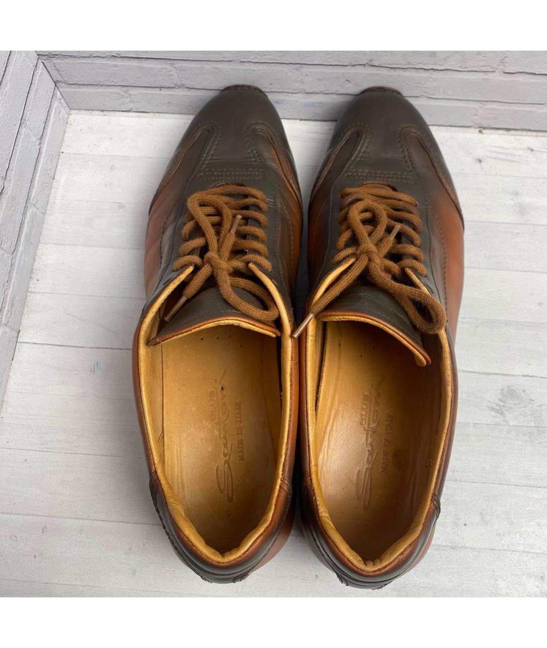 SANTONI Оранжевое кожаные низкие кроссовки / кеды, фото 4