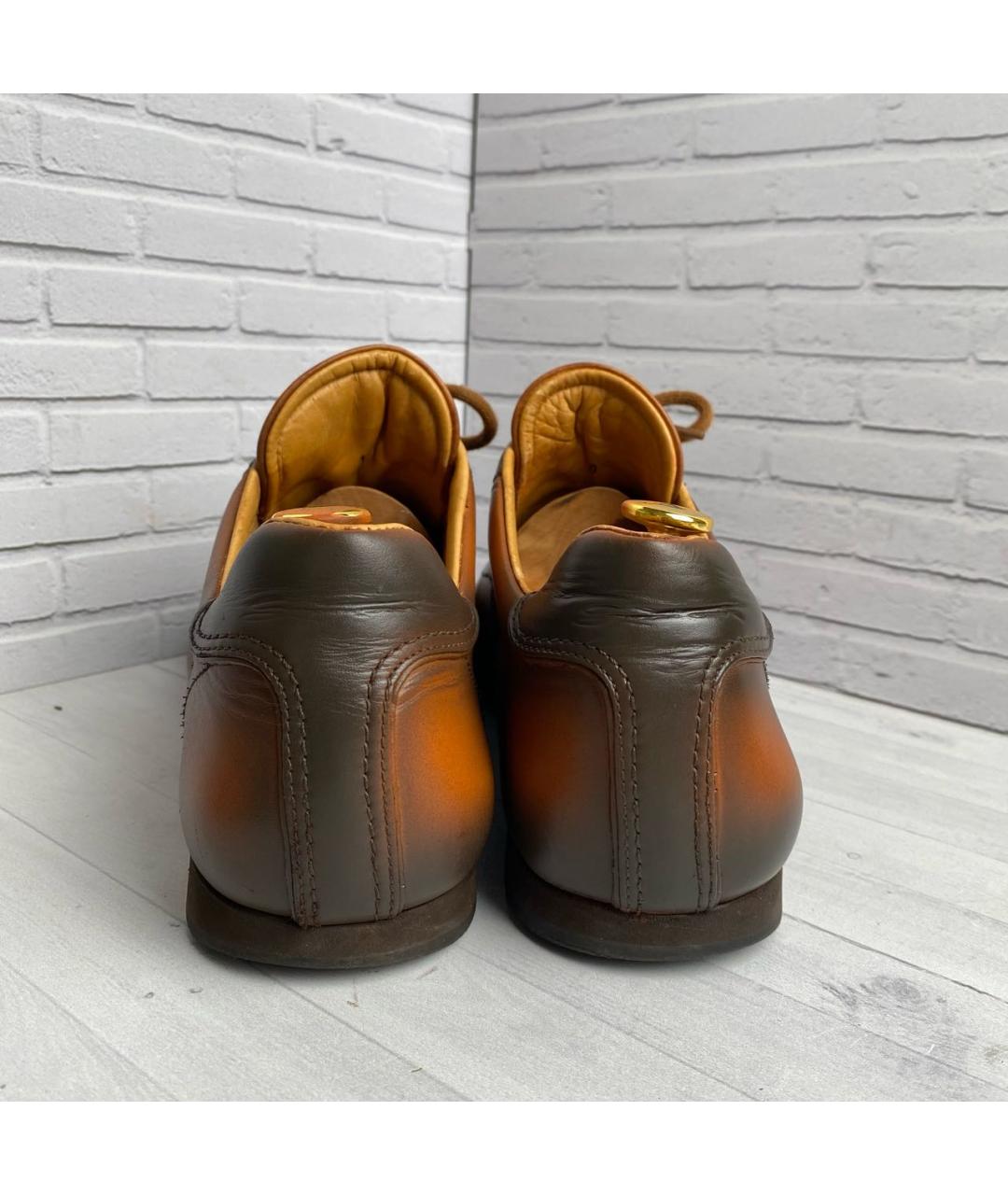 SANTONI Оранжевое кожаные низкие кроссовки / кеды, фото 7
