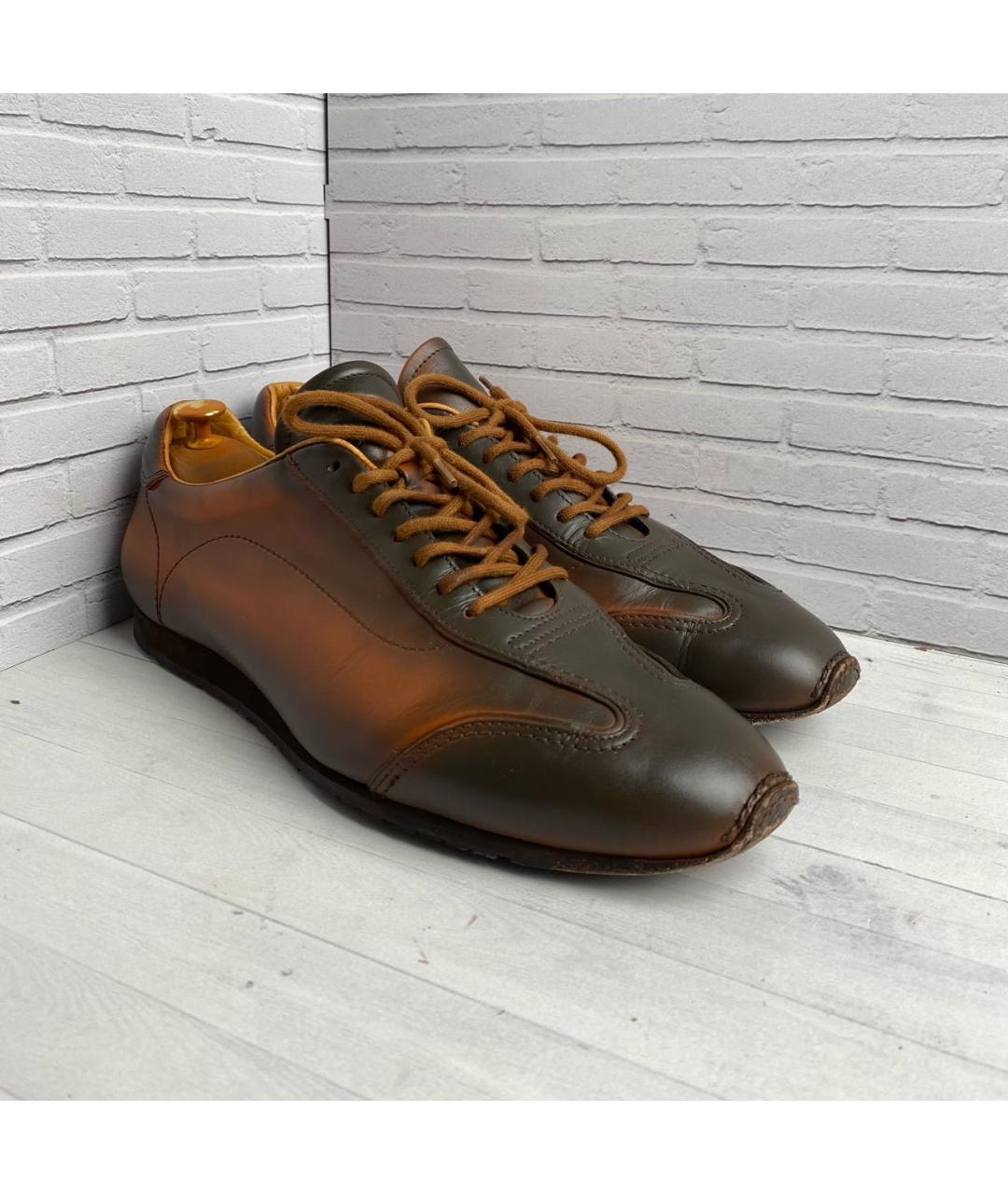 SANTONI Оранжевое кожаные низкие кроссовки / кеды, фото 9