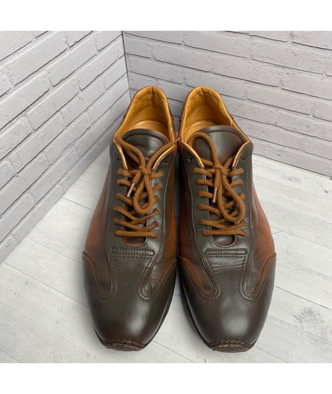 SANTONI Оранжевое кожаные низкие кроссовки / кеды, фото 3