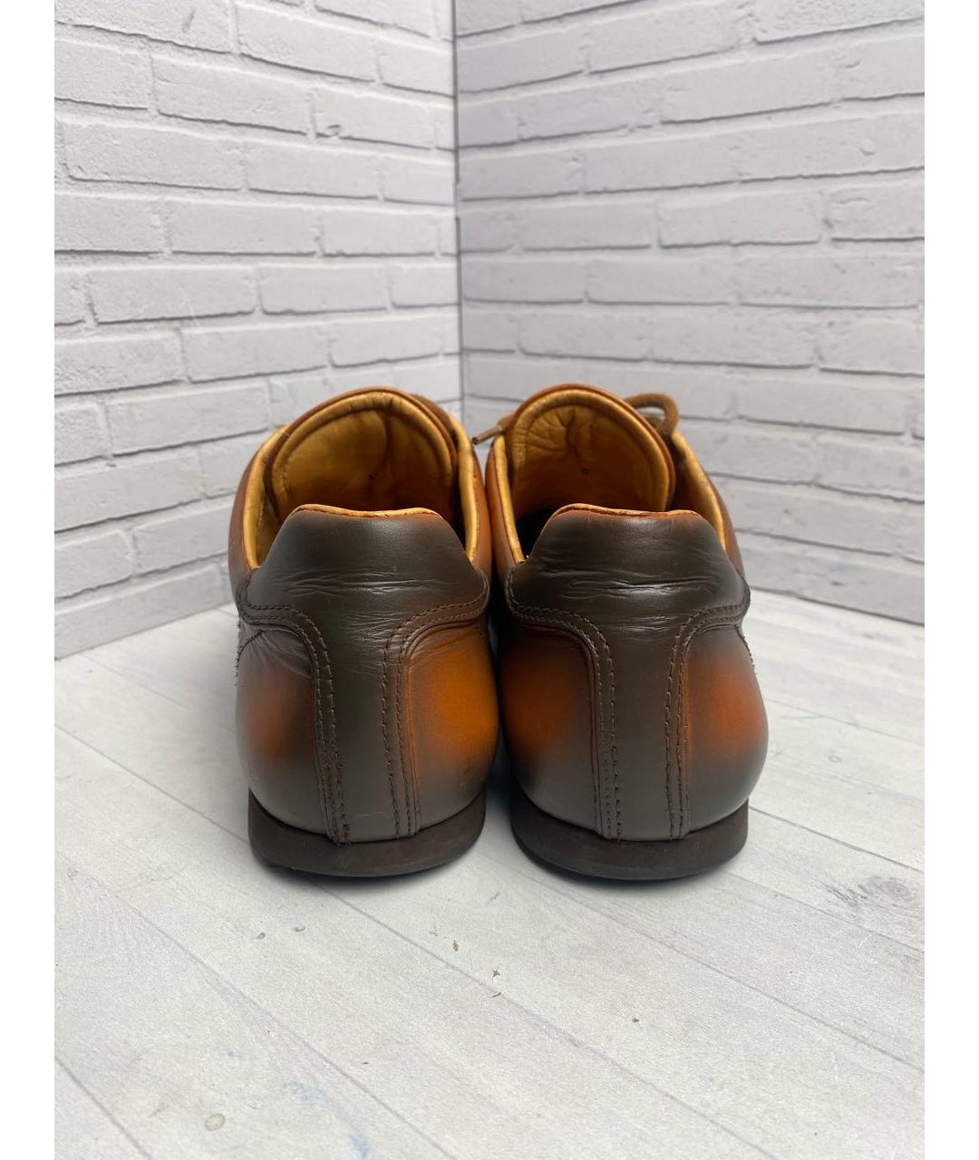 SANTONI Оранжевое кожаные низкие кроссовки / кеды, фото 5