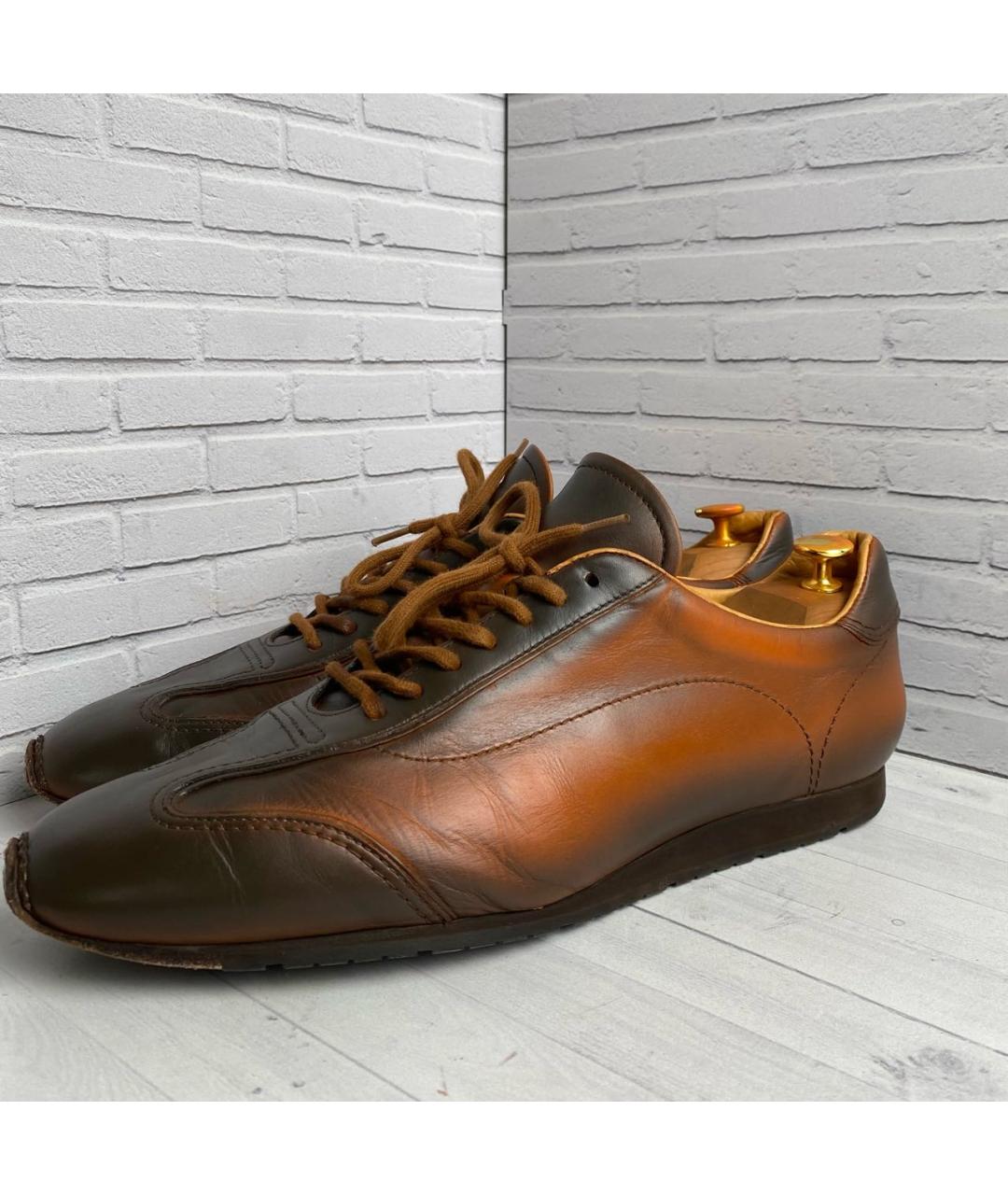 SANTONI Оранжевое кожаные низкие кроссовки / кеды, фото 2