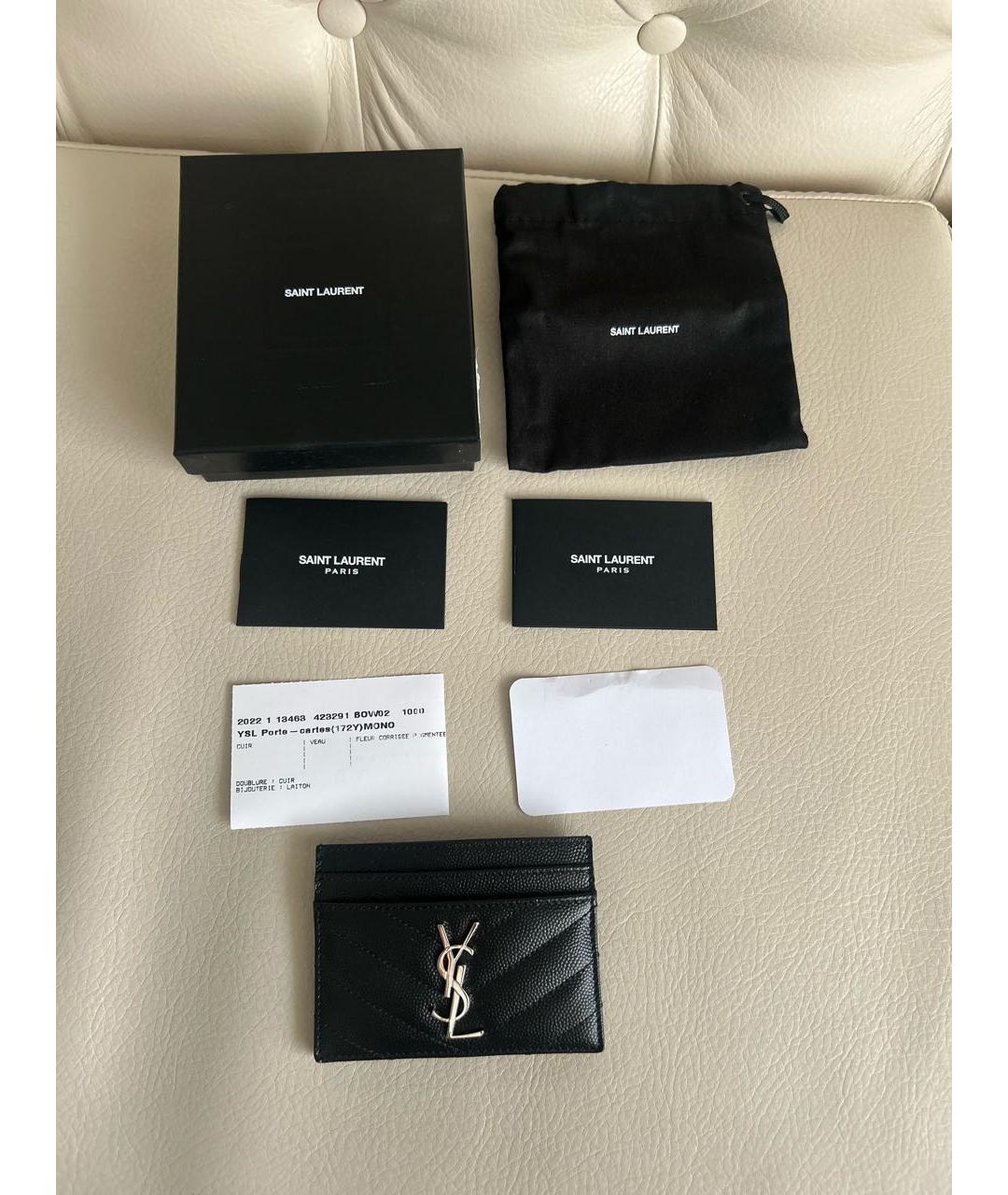 SAINT LAURENT Черный кожаный кардхолдер, фото 5