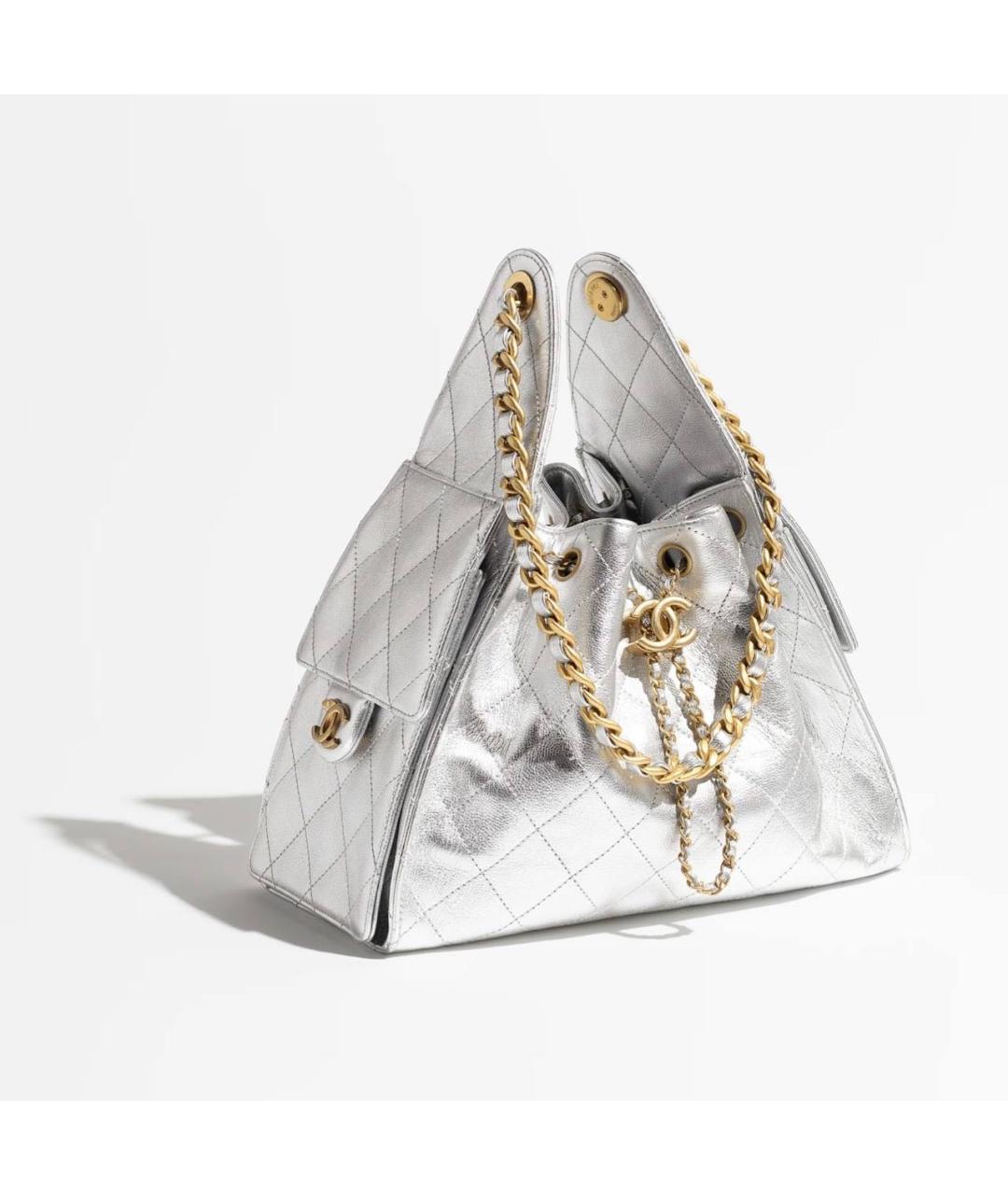 CHANEL Серебряная кожаная сумка через плечо, фото 2