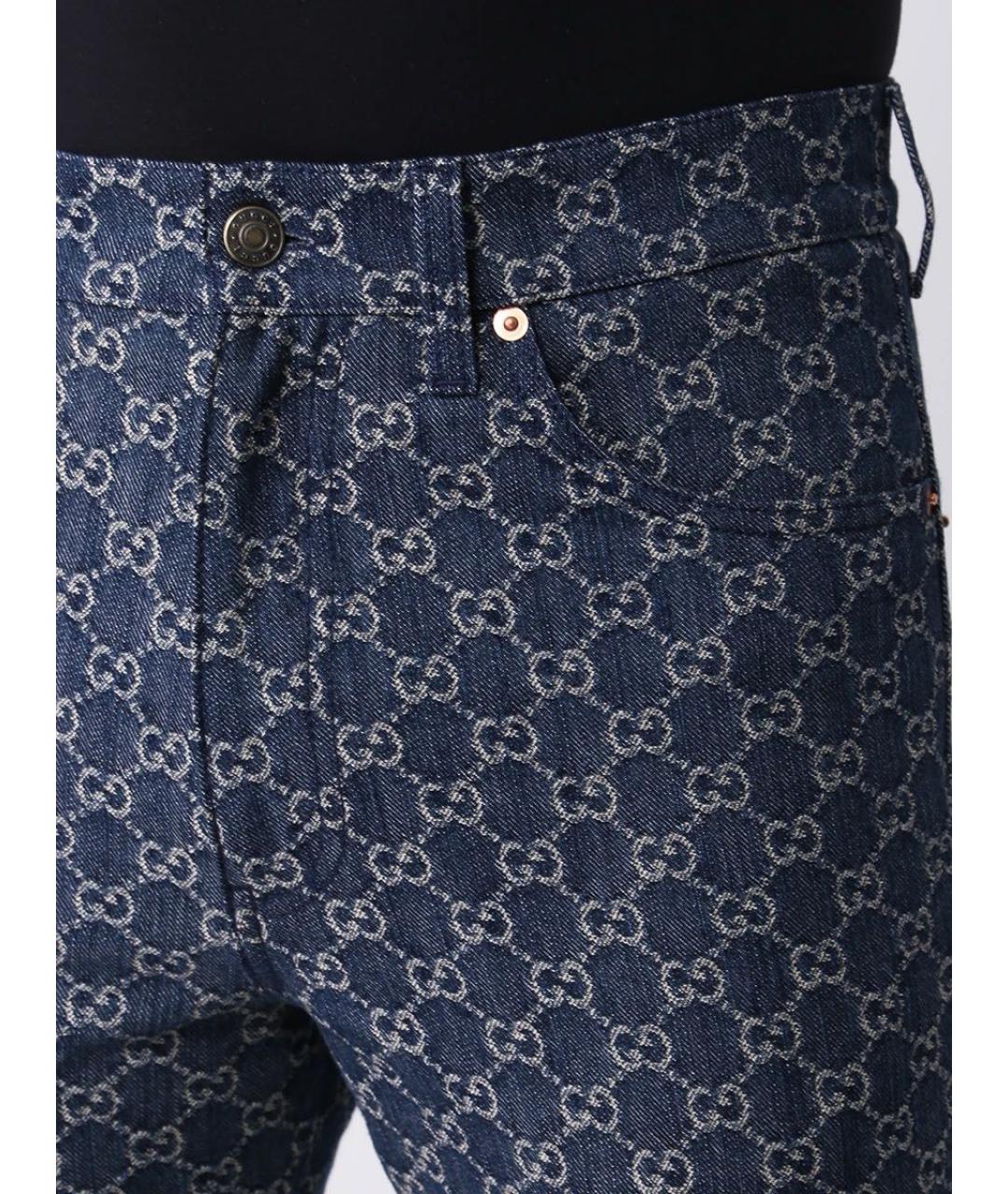 GUCCI Темно-синие хлопковые прямые джинсы, фото 5