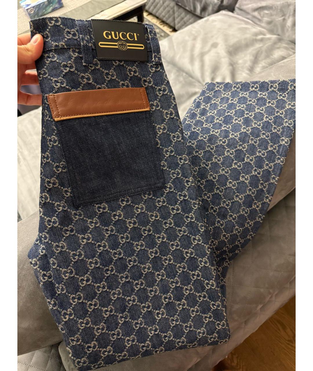 GUCCI Темно-синие хлопковые прямые джинсы, фото 6