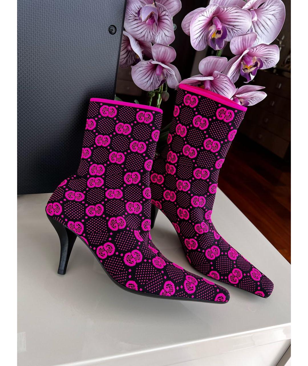 GUCCI Розовые текстильные ботильоны, фото 2