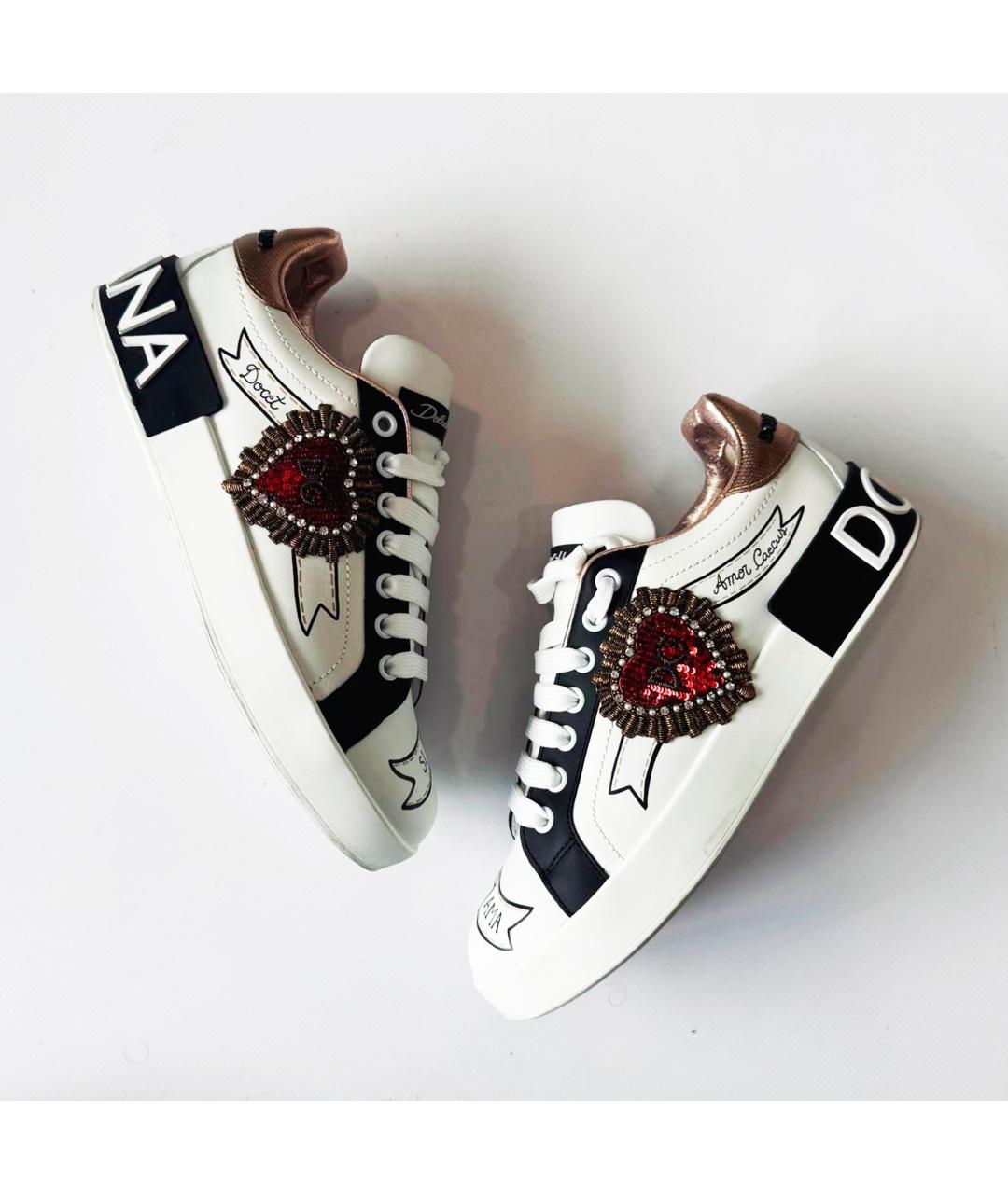 DOLCE&GABBANA Белые кожаные кеды, фото 4