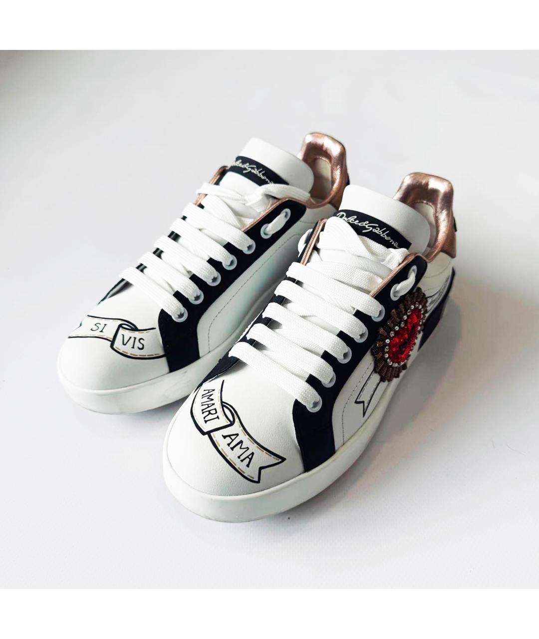 DOLCE&GABBANA Белые кожаные кеды, фото 3