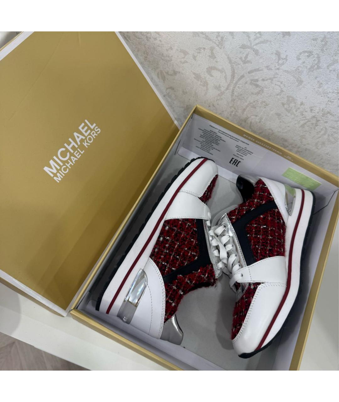 MICHAEL KORS Бордовые кожаные кроссовки, фото 8