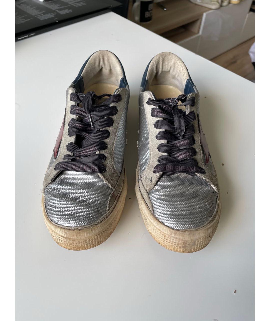 GOLDEN GOOSE DELUXE BRAND Серебряные кожаные кеды, фото 2