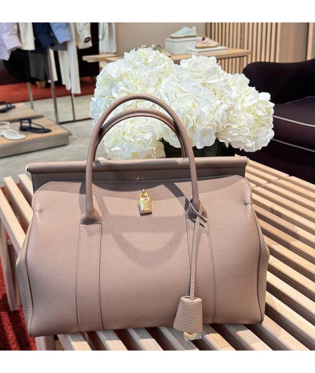 LORO PIANA Бежевая кожаная сумка тоут, фото 3