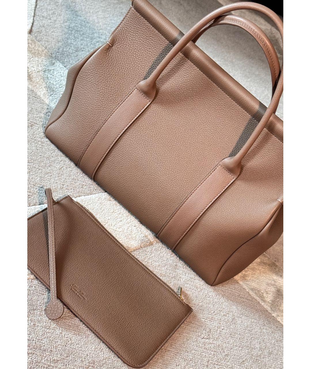 LORO PIANA Бежевая кожаная сумка тоут, фото 5
