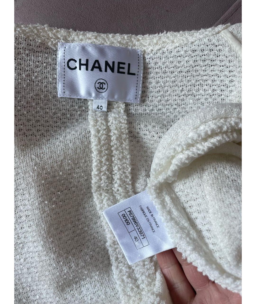 CHANEL Белый хлопко-эластановый кардиган, фото 6