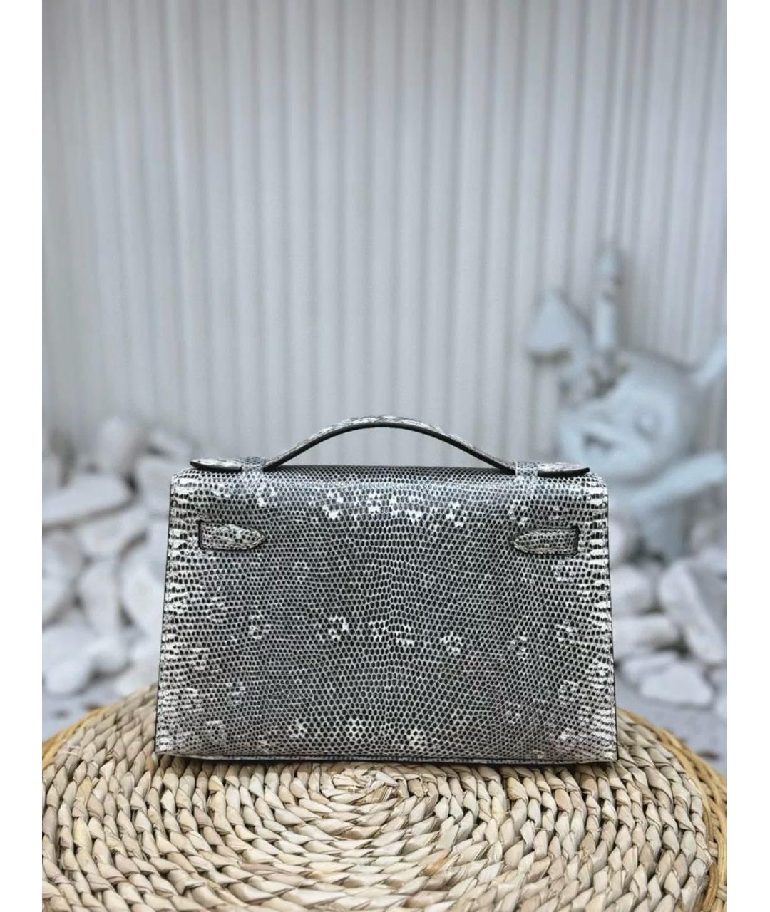 HERMES Серая сумка с короткими ручками из экзотической кожи, фото 2