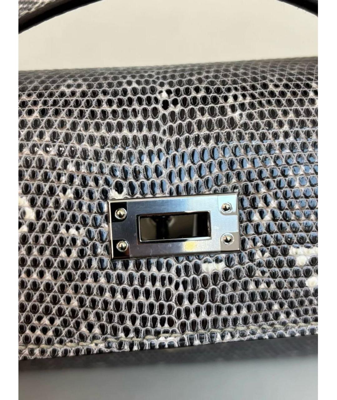HERMES Серая сумка с короткими ручками из экзотической кожи, фото 8
