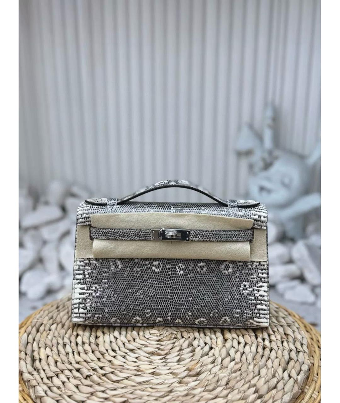 HERMES Серая сумка с короткими ручками из экзотической кожи, фото 9
