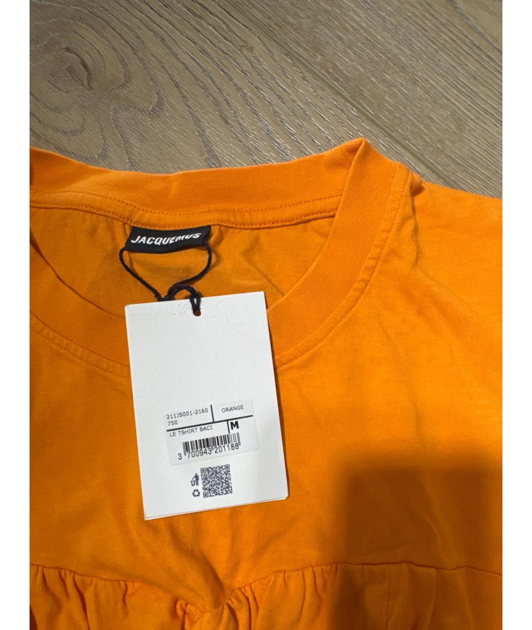 JACQUEMUS Оранжевая хлопковая футболка, фото 4