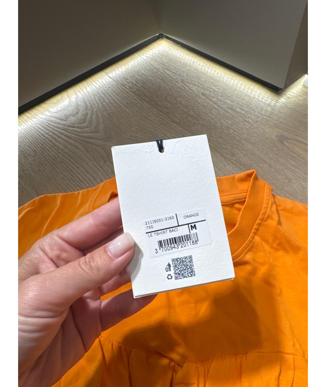 JACQUEMUS Оранжевая хлопковая футболка, фото 5