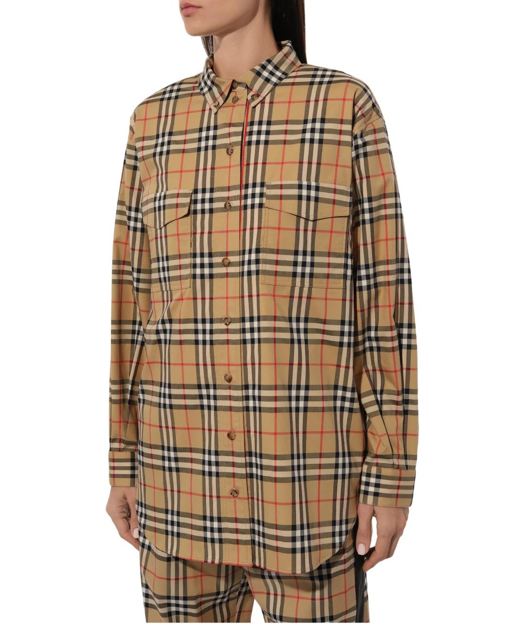 BURBERRY Бежевая хлопко-эластановая рубашка, фото 7