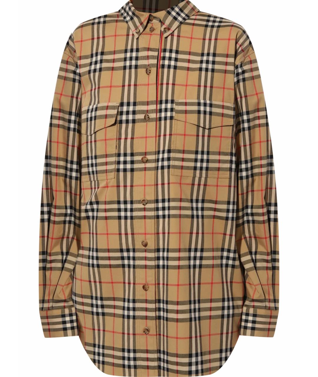 BURBERRY Бежевая хлопко-эластановая рубашка, фото 1