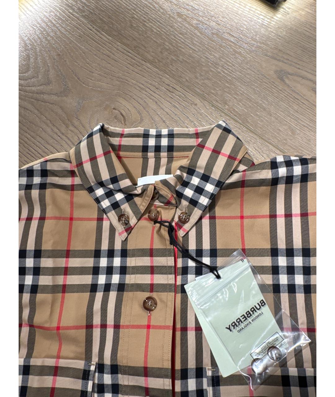 BURBERRY Бежевая хлопко-эластановая рубашка, фото 4