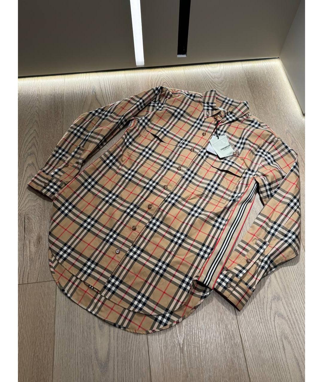 BURBERRY Бежевая хлопко-эластановая рубашка, фото 2