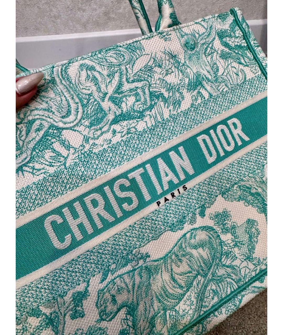 CHRISTIAN DIOR Зеленая тканевая сумка тоут, фото 6
