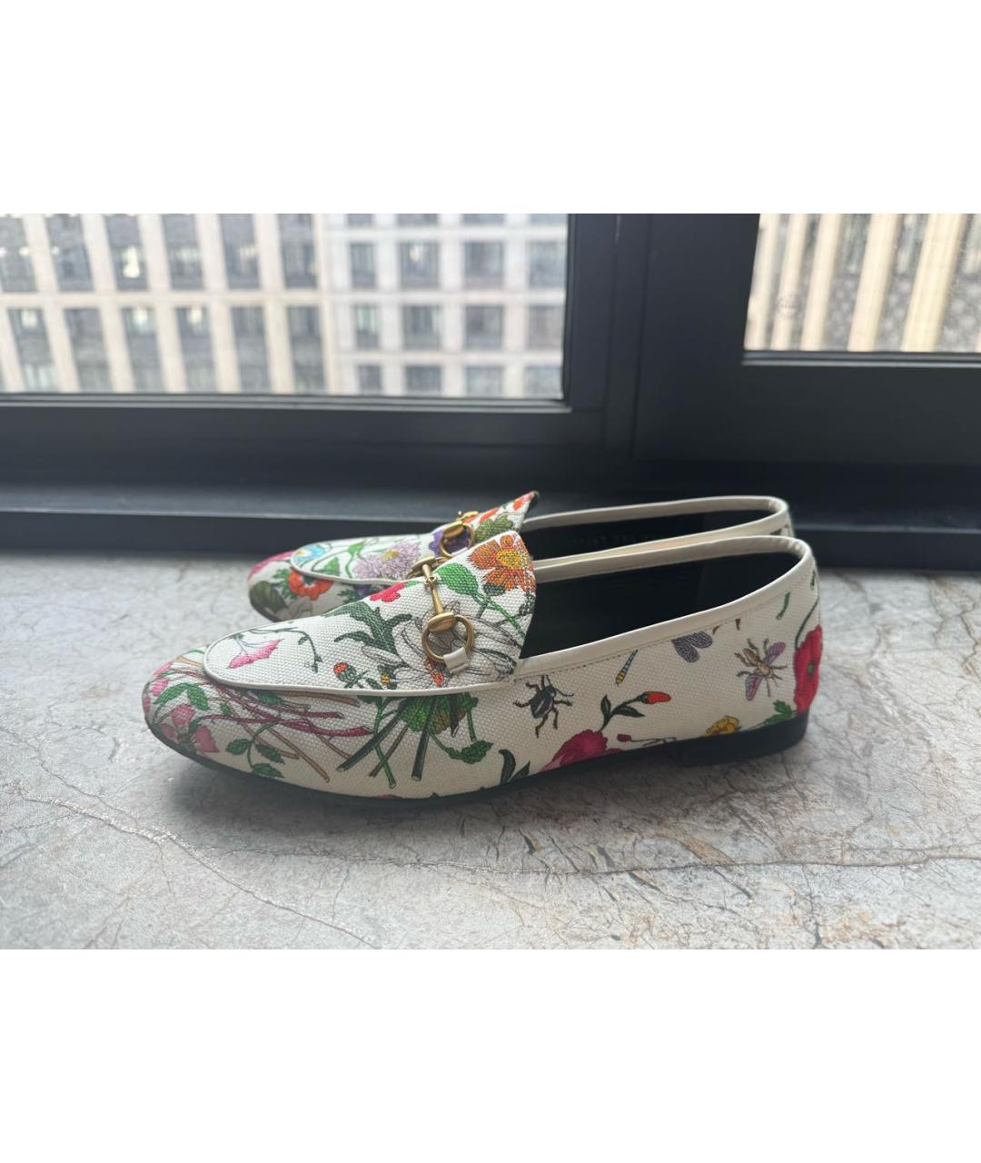 GUCCI Белые текстильные лоферы, фото 6